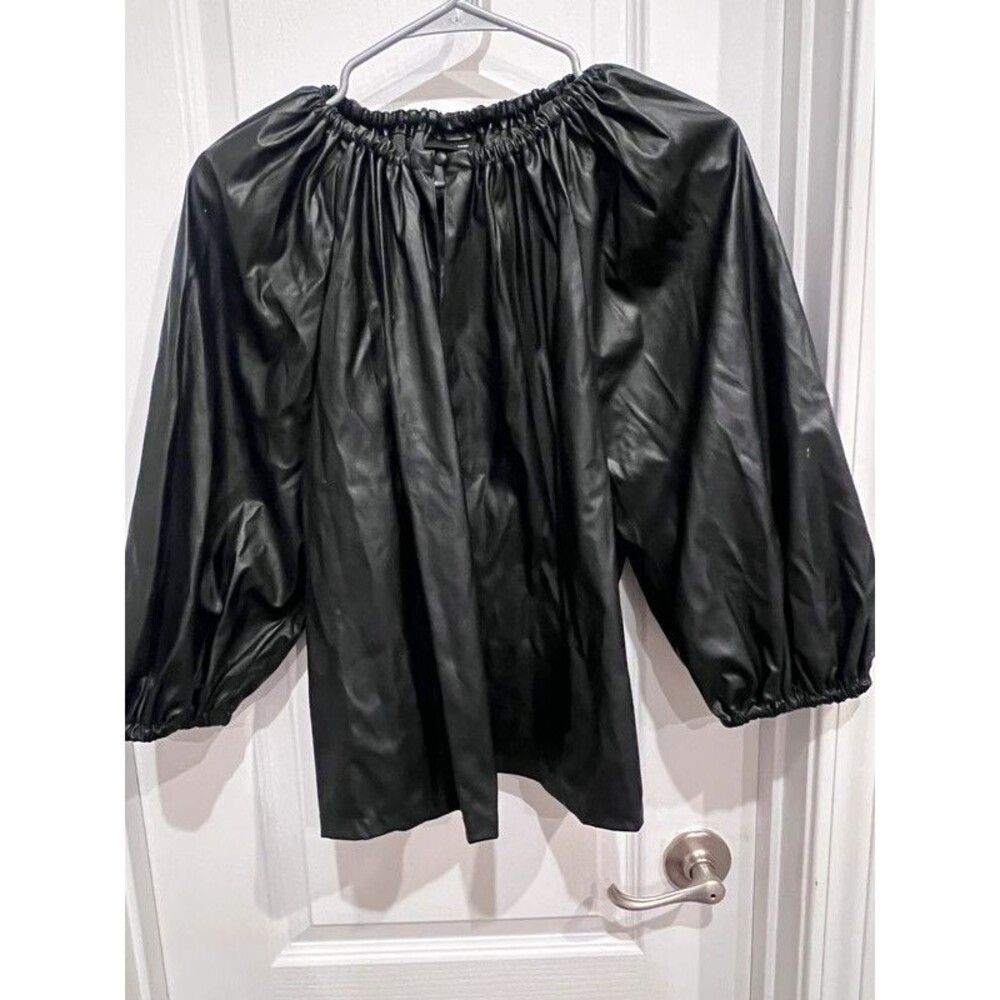 Who What Wear Women’s Black Faux Leather Off Shoulder Balloon Sleeve Top Size M